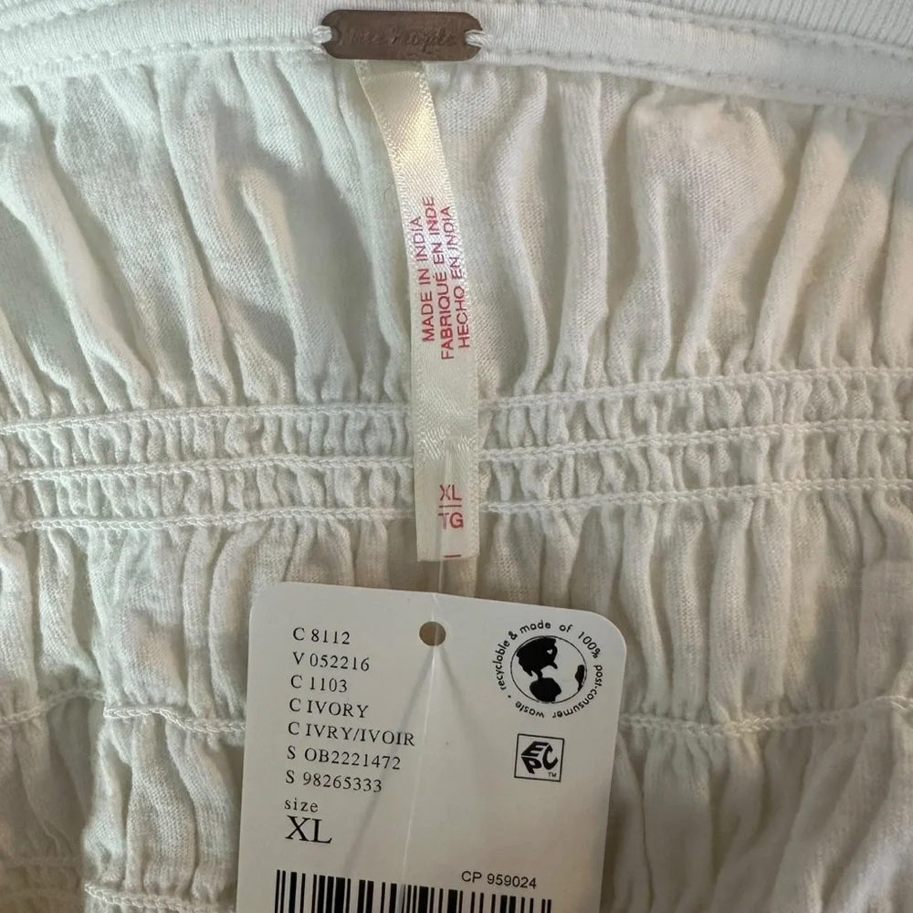 Free People Bohemian Cottage Ruched Maxey Knit Top in Ivory XL NWT Puff Sleeves